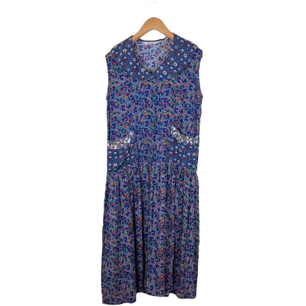 Vintage 1990s Compagnie Internationale Express Dress Floral Print Pockets Blue